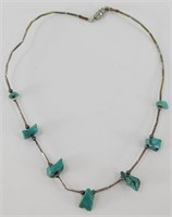 Vintage Turquoise Nugget and Silver Necklace -