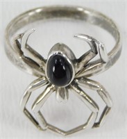 Vintage Sterling Silver and Onyx Spider Ring -