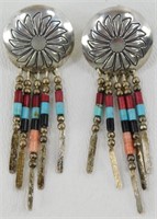 Vintage Sterling Silver Concho Style Earrings -