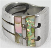 Sterling Silver and Mother of Pearl Inlaid Ring -