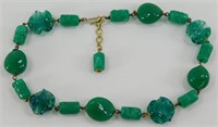 Antique 1920 Jade, Brass and Green Glass Necklace