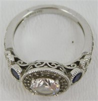 Sterling Silver Ring with Sparkly White and Blue