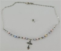 Sterling Silver Necklace with Cross, Crystals and
