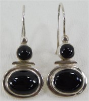 Vintage Sterling Silver and Onyx Earrings - 8.68