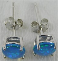 Sterling Silver Earrings with Fiery Blue Opals -