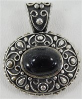 Vintage Sterling Silver and Onyx Pendant - 32.97