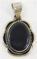 Vintage Sterling Silver and Onyx Pendant - 10.68