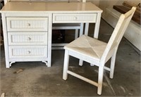VINTAGE WHITE WICKER DESK AND CHAIR