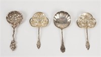 Four Ornate Sterling Silver Bonbon Spoons
