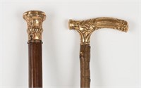 Two Victorian Rolled Gold Walking Sticks