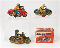 3 Japanese Tin Litho Motorcyle Toys