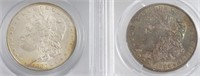 US coin lot (2) Morgan dollars, PCGS MS65