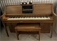 VINTAGE PLAYER PIANO AND BENCH WITH ROLLS