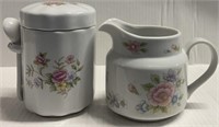 2 PIECE FLORAL TEA CONTAINER SMALL PITCHER