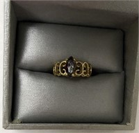 GOLD TONE RED STONE RING