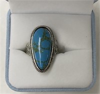SILVERTONE FAUX TURQUOISE RING