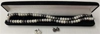 BROWN WHITE CULTURED PEARL NECKLACE EARR