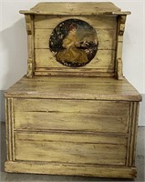 ANTIQUE PAINTED SHORT HALL SEAT CHEST