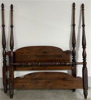 HEAVY DARK WOOD QUEEN 4 POSTER BED AND FRAME