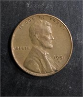 1951-S LINCOLN HEAD WHEAT BACK PENNY