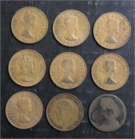 LOT OF (9) GREAT BRITAIN LARGE ONE PENNY COINS