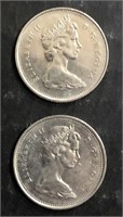 LOT OF (2) 1969 CANADIAN 25 CENT COINS