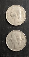 LOT OF (2) 1949 BELGIUM BELGIE 5 FRANC COINS