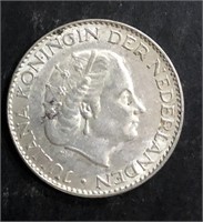 1966 NETHERLANDS NEDERLAND SILVER 1 GULDEN COIN