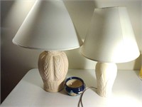 TWO LAMPS AND DECORATIVE BOWL