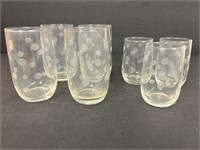 7 Vintage Juice Glasses etched polka dots