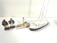 WOODEN BOATS AND SAILOR FIGURINES