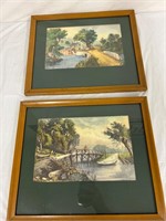 Vintage Currier & Ives lot of two framed prints