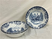 3 Johnson Brothers Round Serving Bowl Blue & White