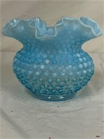 Fenton Blue Opalescent Hobnail 5.5" Squat Vase