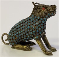 Antique Tibetan Turquoise Coral Dog Figure