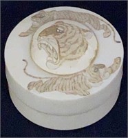 Antique Ivory Etched Tiger Box