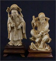 Antique Pair Of Carved Scholars Possibly Ivory