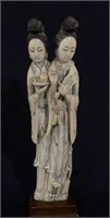 Antique Figural Ivory Carving Of Two Ladies