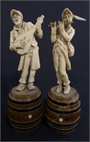 Pair Antique Continental Carved Ivory Musicians