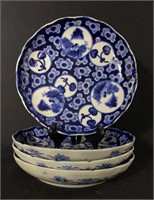 Four Japanese Imari Blue and White Plates