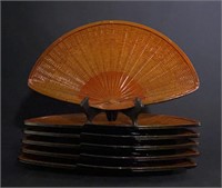 Six Japanese Bamboo Style Lacquer Fans for Serving