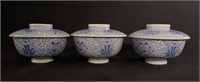 Three Antique Japanese Hand Painted Rice Bows/Lids