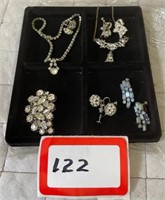 (2) Rhinestone Necklaces w/ Earrings, 1 Pin plus
