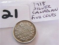 1918 Canadian Silver  Five Cents Coin