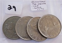 4 Canadian One Dollar Coins(1968, 1969x2, 1970)