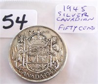 1945 Canadian Silver Fifty Cents Coin