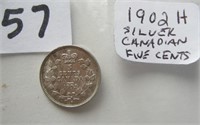 1902H Canadian Silver Five Cents Coin