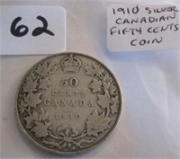 1910 Canadian Silver Fifty Cents Coin