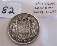 1943 canadian Silver Fifty Cents Coin