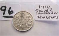 1916 Canadian Silver Ten Cents Coin